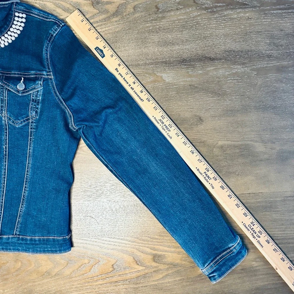 FDJ French Dressing Jeans Women's Denim Jacket Pearl Embellished Blue Medium - Picture 4 of 8